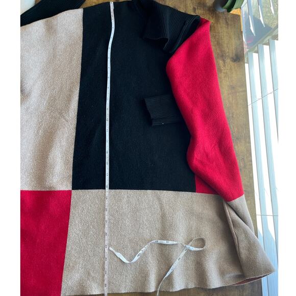 Chico’s Women’s S/M block Color Red/Black Turtle Neck Oversized Loose Sweater - Picture 5 of 7